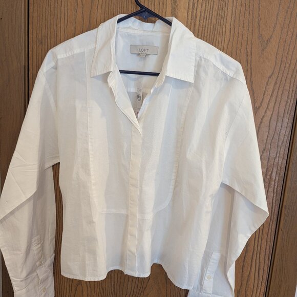 LOFT Tops - NWT Loft Button Down Collar "Bib" Textured White Blouse-M